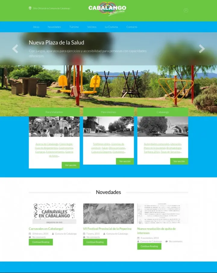 Captura del sitio web de Turismo Cabalango, desarrollado por GrupoNexus