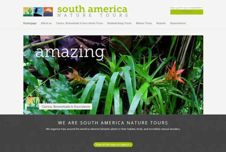 Captura del sitio web de South America Nature Tours, desarrollado por GrupoNexus