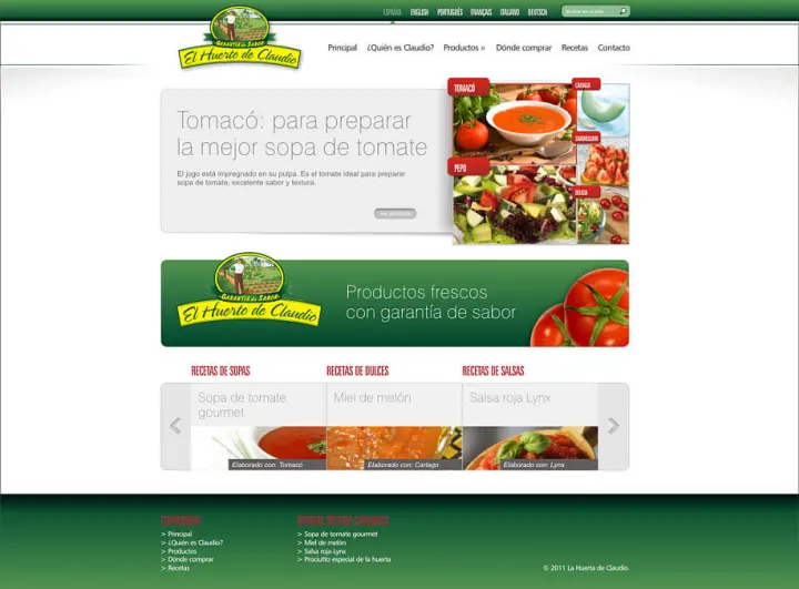 Captura del sitio web de El Huerto de Claudio, desarrollado por GrupoNexus