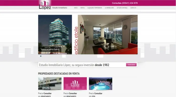 Captura del sitio web de Inmobiliaria Walter López, desarrollado por GrupoNexus