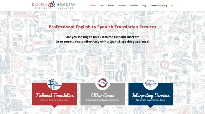 Captura del sitio web de Daniela Helguera Translations, desarrollado por GrupoNexus