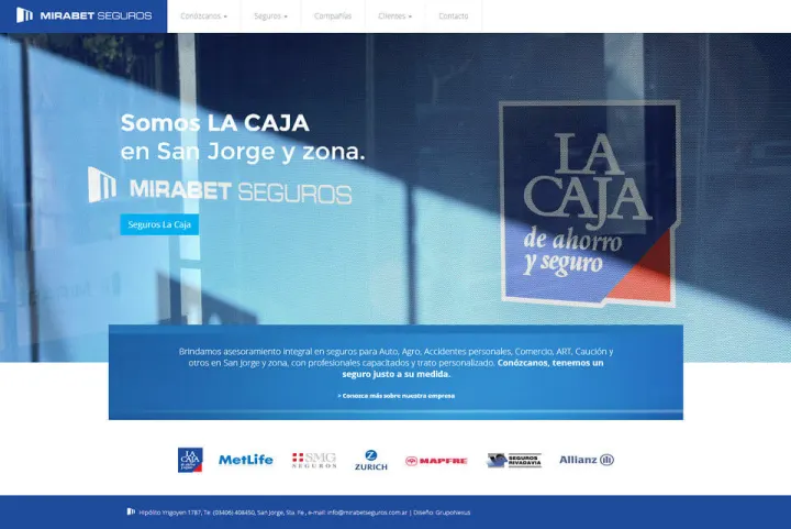 Captura del sitio web de Mirabet Seguros (2014), desarrollado por GrupoNexus