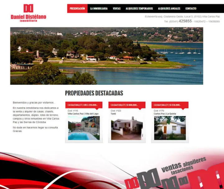Captura del sitio web de Daniel Distéfano Inmobiliaria (2014), desarrollado por GrupoNexus