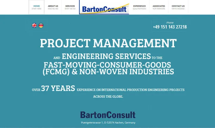 Captura del sitio web de Barton Consult, desarrollado por GrupoNexus