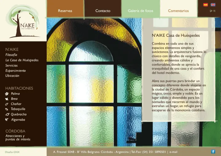 Captura del sitio web de N’Aike Hostel, desarrollado por GrupoNexus