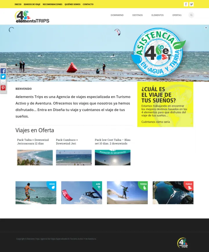Captura del sitio web de 4 Elements Trips, desarrollado por GrupoNexus
