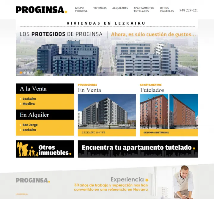Captura del sitio web de Proginsa, desarrollado por GrupoNexus