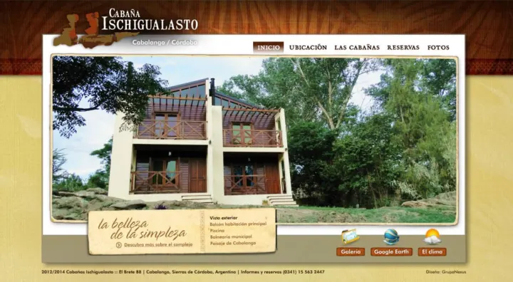 Captura del sitio web de Cabañas Ischigualsto, desarrollado por GrupoNexus