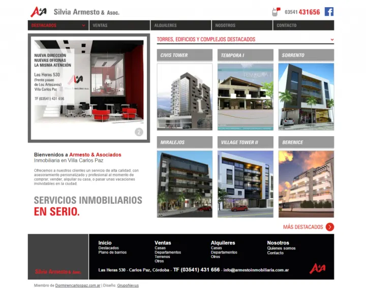 Captura del sitio web de Silvia Armesto & Asociados Inmobiliaria, desarrollado por GrupoNexus