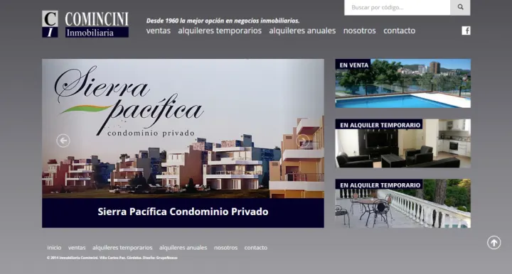 Captura del sitio web de Comincini Inmobiliaria, desarrollado por GrupoNexus